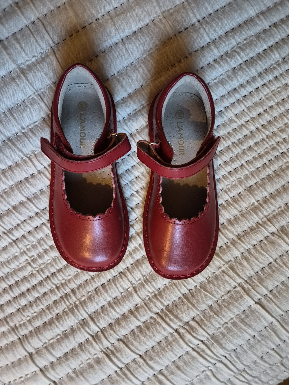 L'amour Girls Cherry Red Mary Jane Shoes - Real Leather